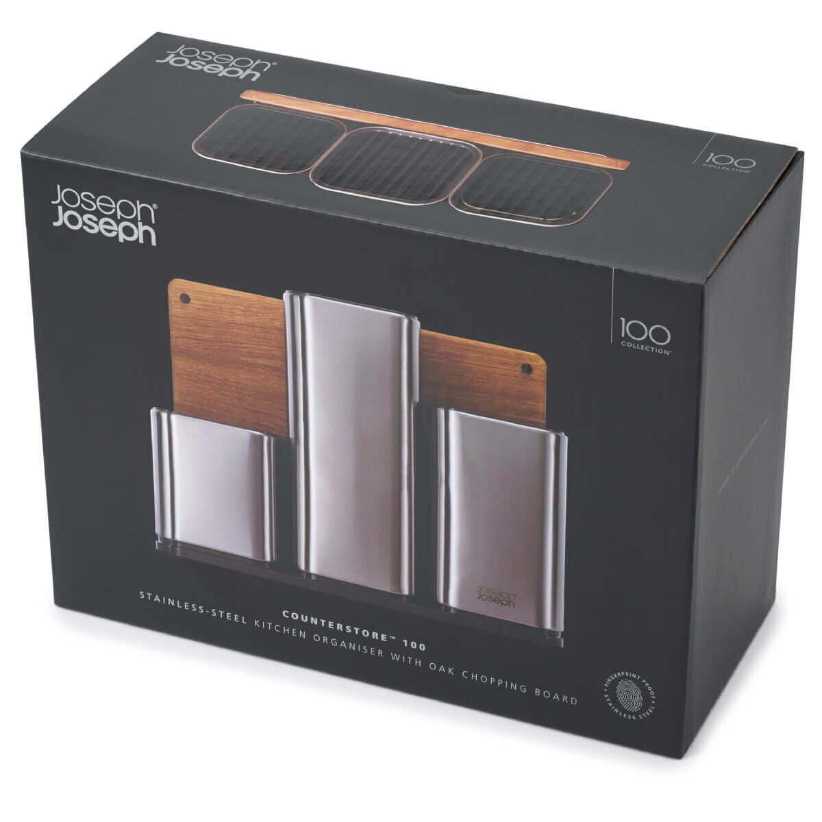 Joseph Joseph CounterStore 100 kitchen worktop organiser - Stainless steel - Oak board included - 95026