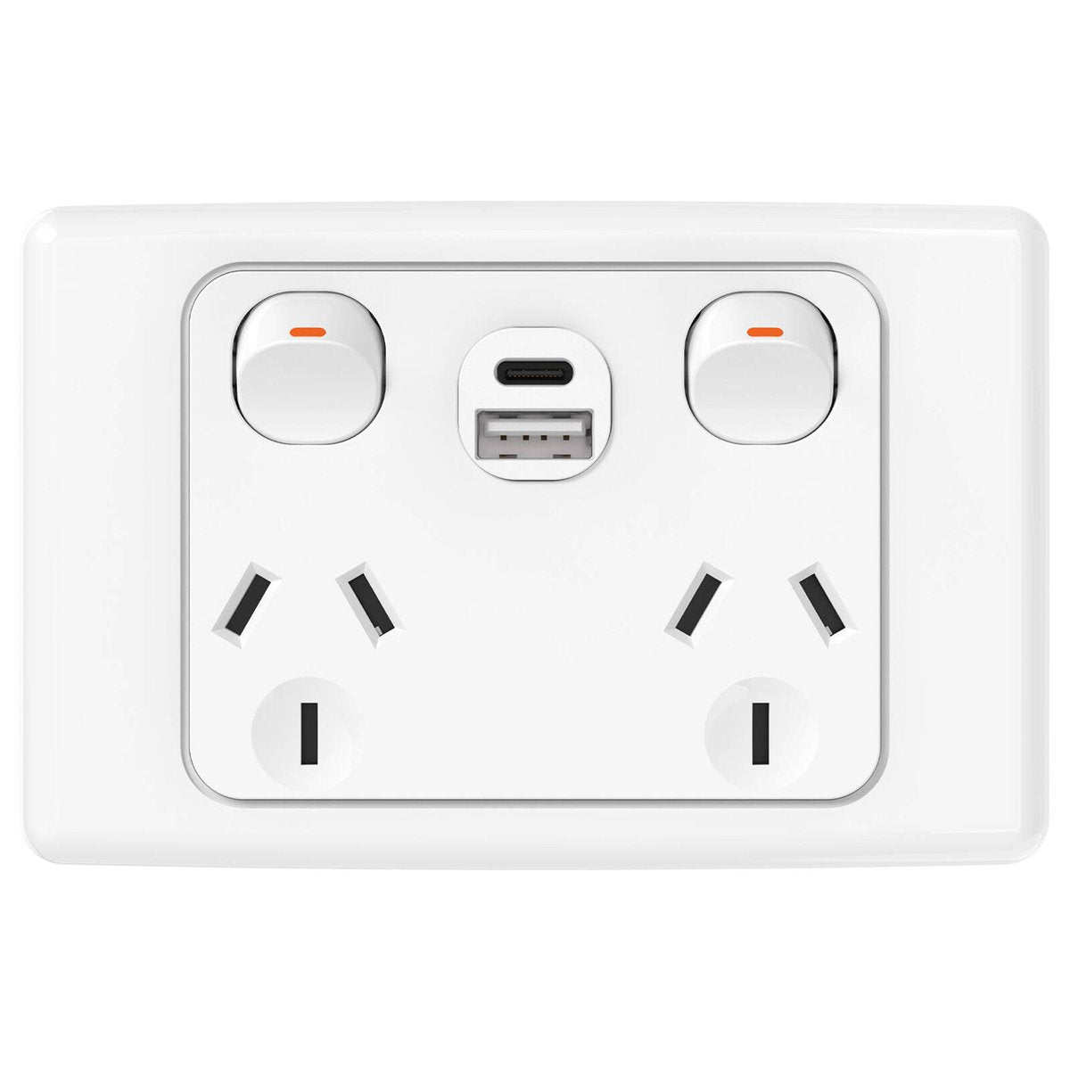 Deta Double Pole Double Power Point with USB A+C - 250V - 10A - 50mm x 74mm x 115mm - SuperSaverAU - view 1