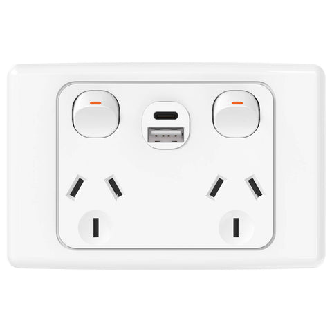 DETA Double Pole Double Power Point with USB-A & USB-C Indoor