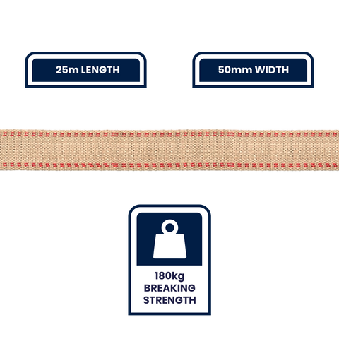 Grunt 50mm x 25m Jute Webbing, Brown, 180kg Break Strength