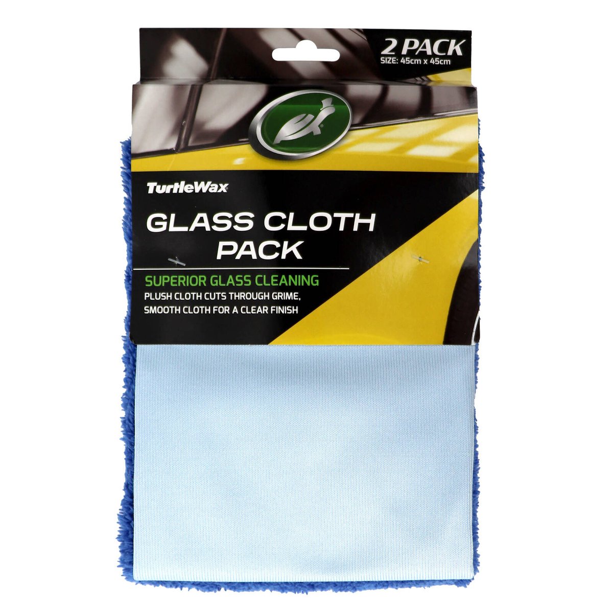 Turtle Wax Glass Cloth 2 Pack - 45 x 45cm - Dark Blue & Light Blue - Streak-Free Cleaning - SuperSaverAU - view 1