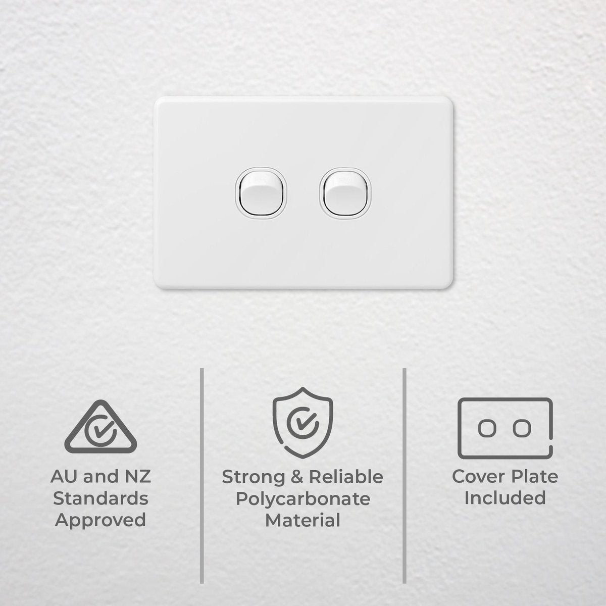 Deta X6 White Double Switch - 2 Gang - Polycarbonate - Classic Design - SuperSaverAU - view 2