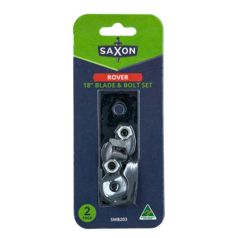 Saxon 18" Mower Blade & Bolt Set, 2 Pack, 13mm Hole, Suits Rover 18" & 20" Rear Cut & Catch
