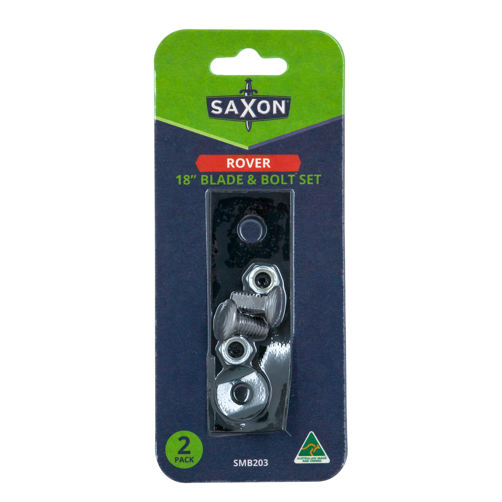 Saxon 18" Mower Blade & Bolt Set, 2 Pack, 13mm Hole, Suits Rover 18" & 20" Rear Cut & Catch