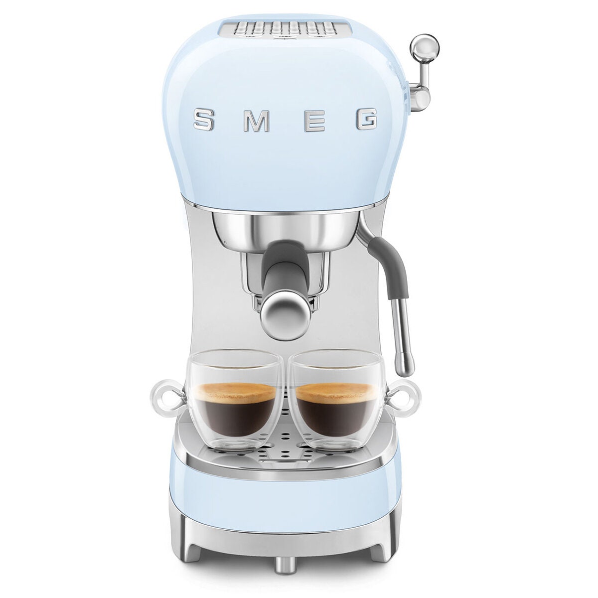 Smeg 50s Style Espresso Coffee Machine - 15 Bar, ThermoBlock, Steam Wand, Pastel Blue - ECF02PBAU