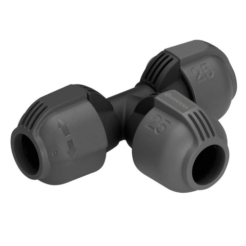 GARDENA 25mm Pipeline T-Piece in Black/Dark Grey High-Impact Plastic