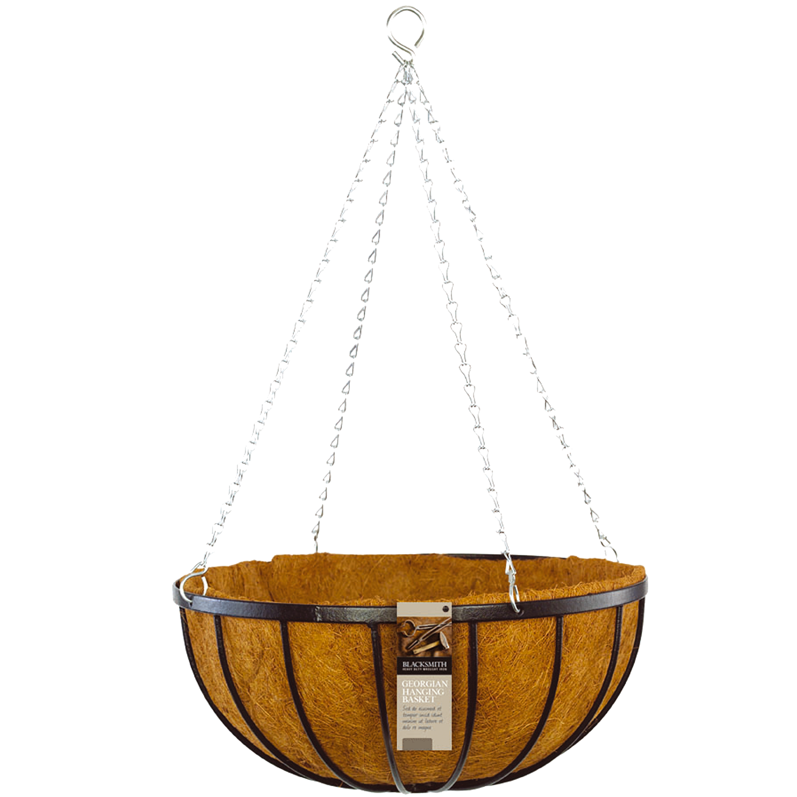 Brunnings 45cm Black Georgian Hanging Basket with Coir Liner Included