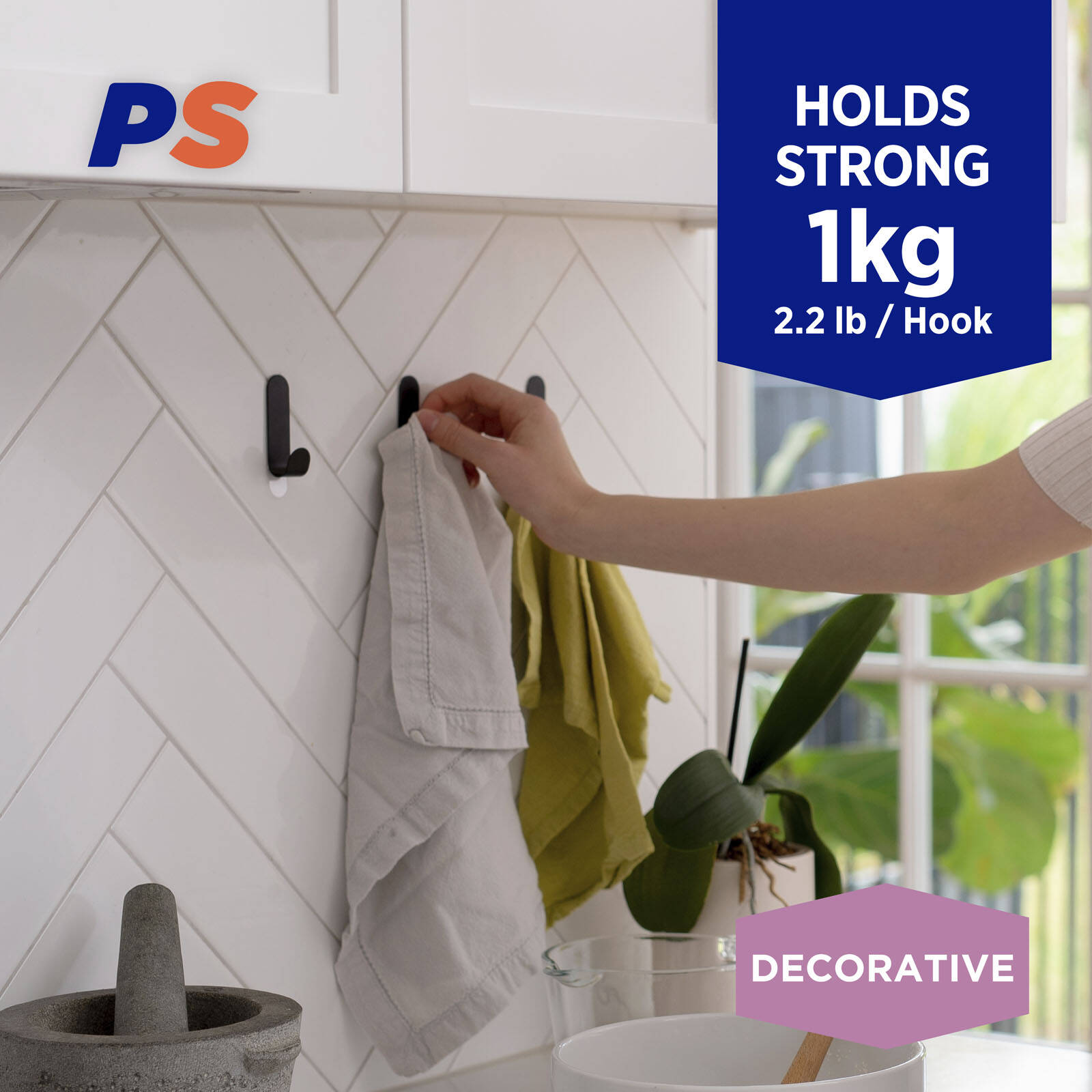 Permastik Medium Matte Black Stainless Steel Adhesive Hooks 3 Pack