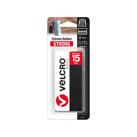 VELCRO Brand Extreme Outdoor Strips, Black, 50mm x 10cm, 2 Pack, Weather Resistant
