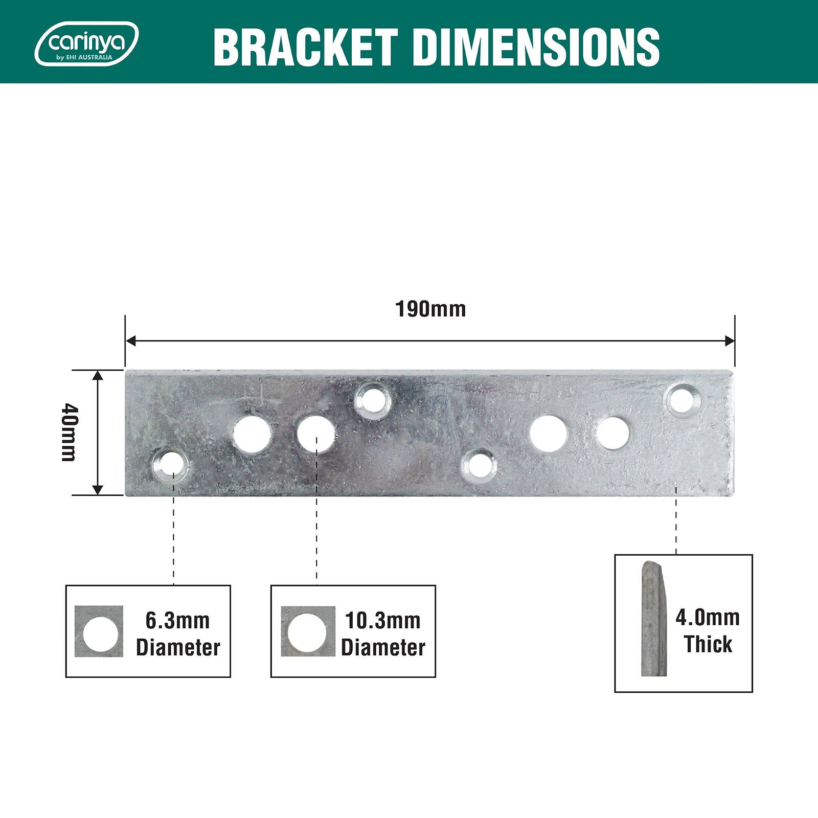 Carinya 190 x 40 x 4mm Hot Dipped Galvanised Steel Mending Plate