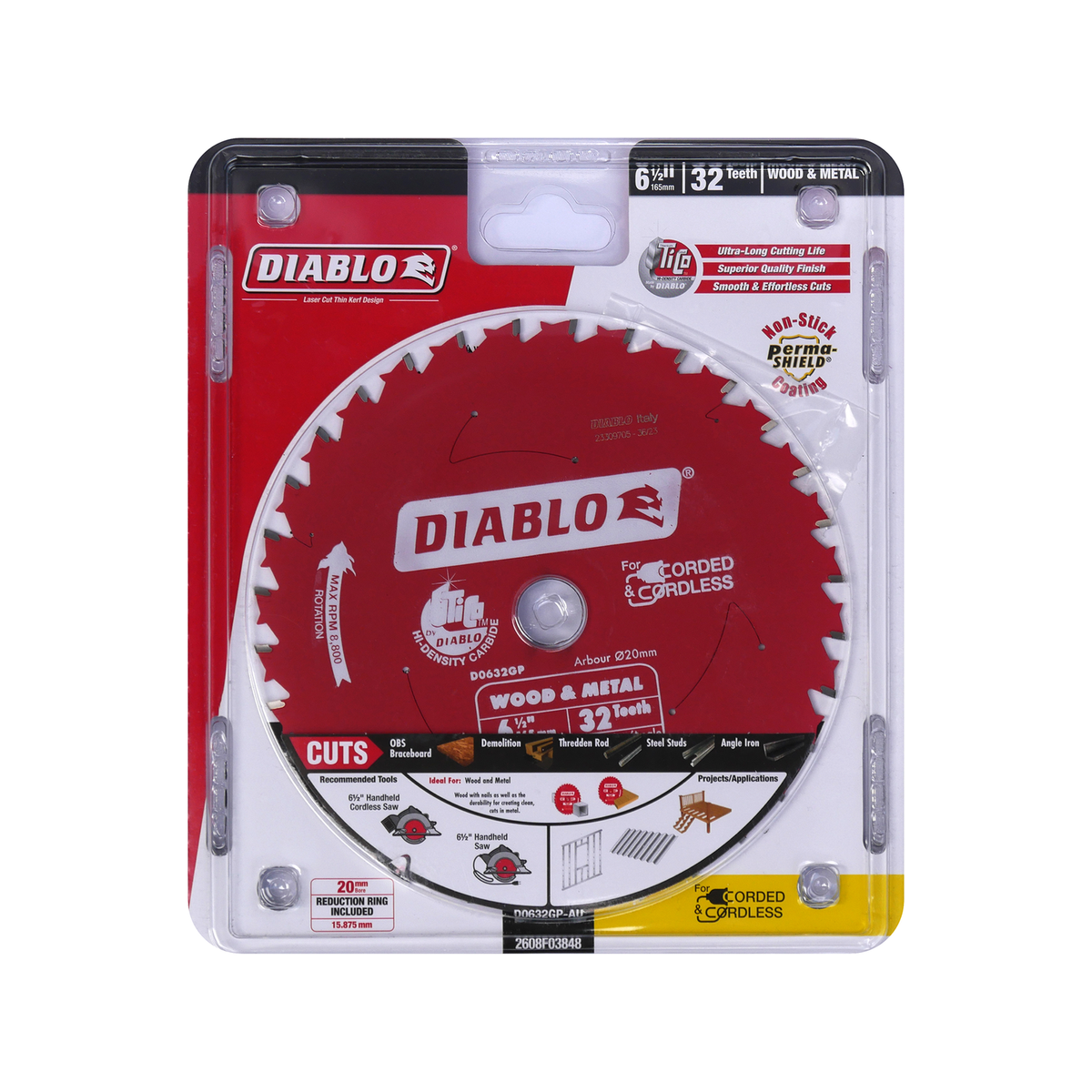 Diablo 165mm 32T Wood and Metal Circular Saw Blade 20mm Arbor