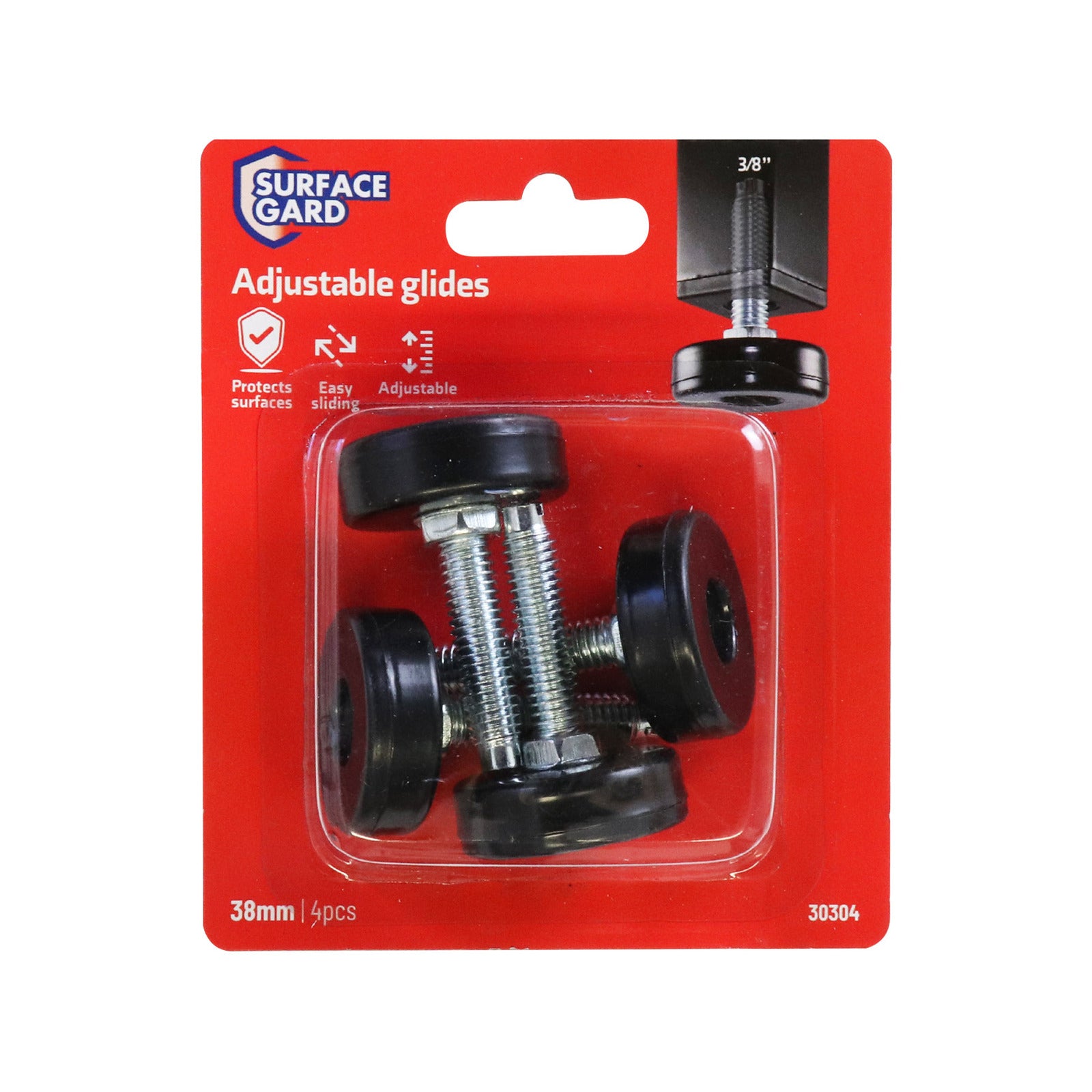 Surface Gard 3/8 x 1-1/2in Black Plastic Adjustable Thread Glide