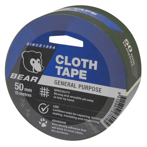 Norton Bear Green Cloth Tape 50mm x 15m Indoor Outdoor Hand-Tearable