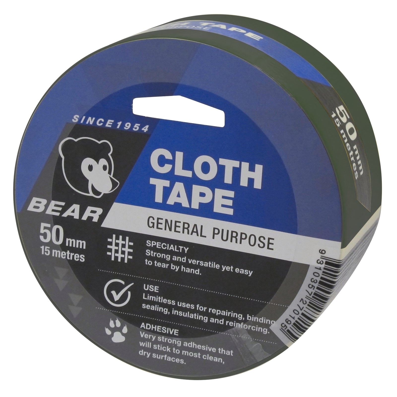 Norton Bear Green Cloth Tape 50mm x 15m Indoor Outdoor Hand-Tearable
