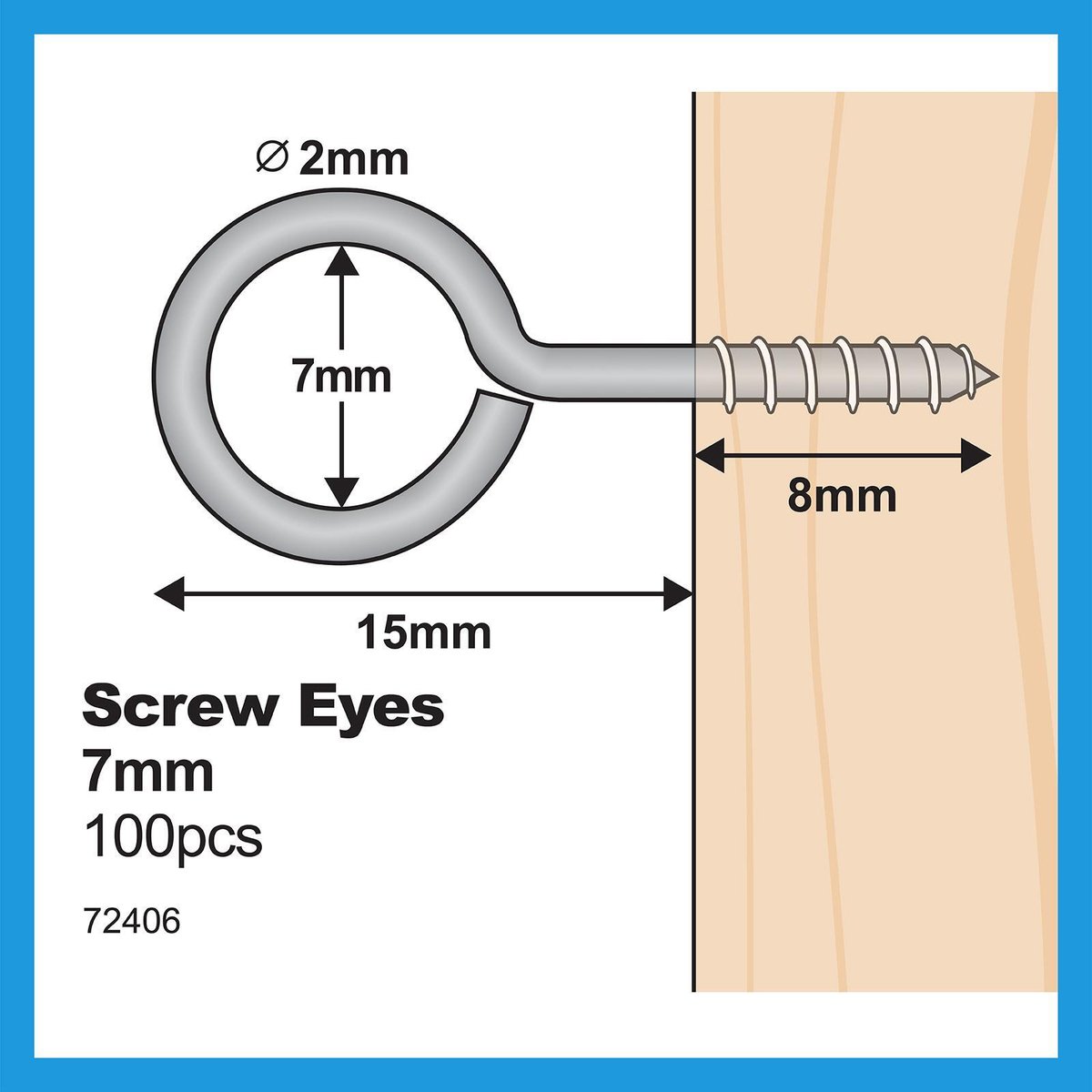 Everhang 7mm Nickel Plated Steel Screw Eye Hook - 100 Pack