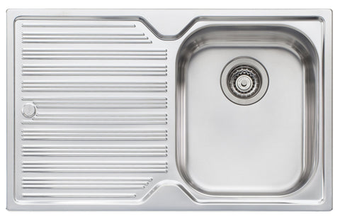 Oliveri Diaz Single Bowl Left Hand Drainer Sink - 770mm Polished Stainless Steel, Rear Waste Outlet - DZ122NTH