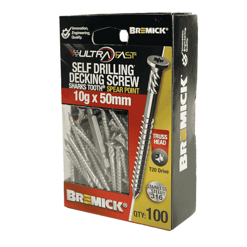 Bremick UltraFast 10g x 50mm 316 Stainless Steel T20 Truss Head Screw 100 Pack