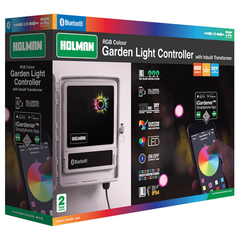 Holman 60W White RGB Colour Bluetooth Garden Light Controller With Inbuilt Transformer CLBRGB60