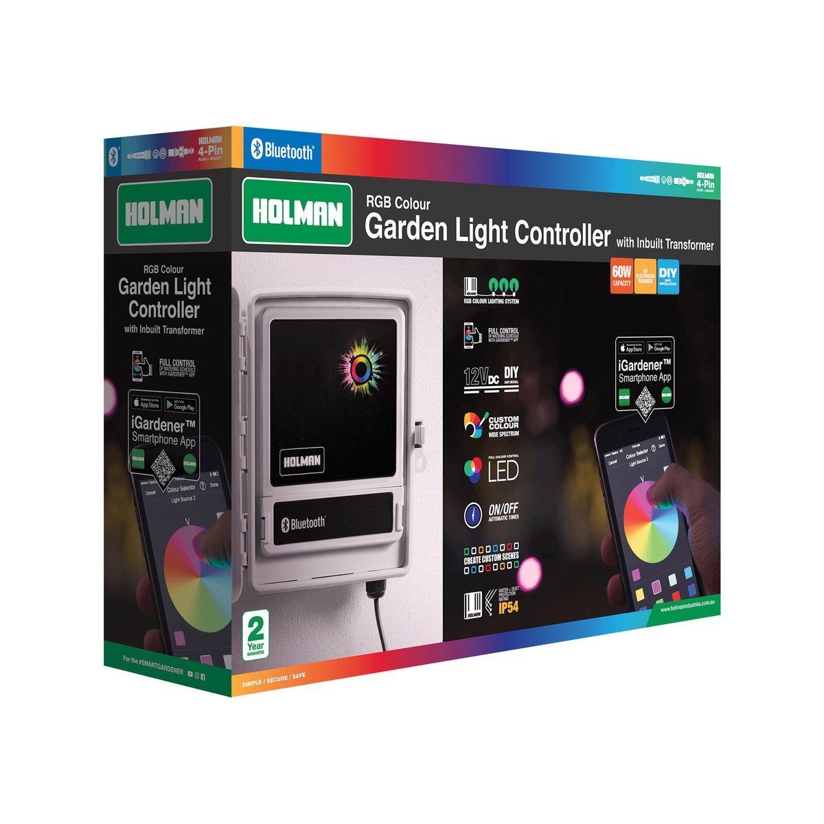 Holman 60W White RGB Colour Bluetooth Garden Light Controller With Inbuilt Transformer CLBRGB60