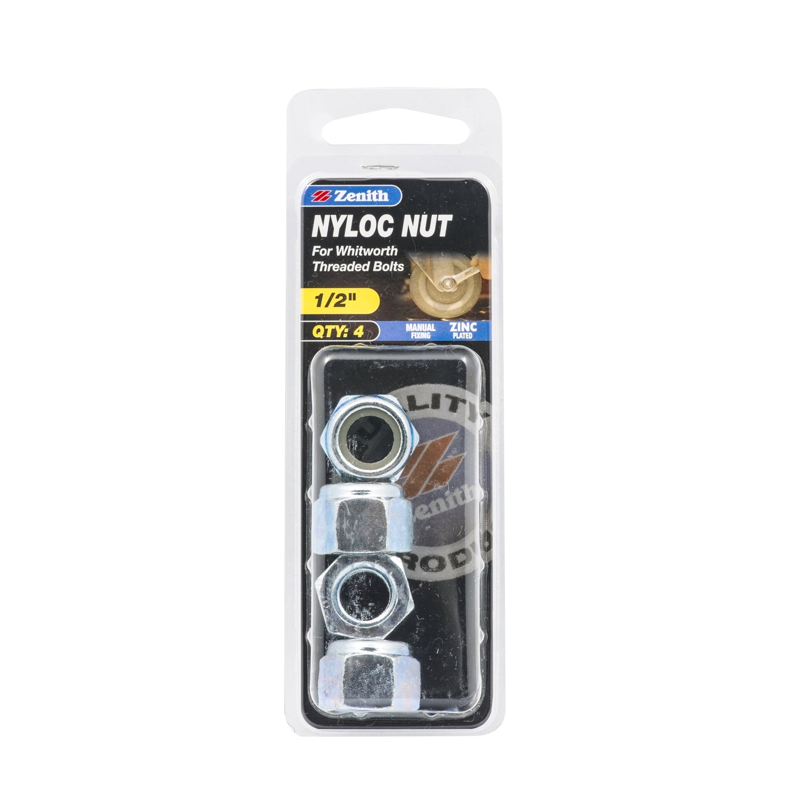 Zenith 1/2" Zinc Plated Nyloc Nuts - 4 Pack