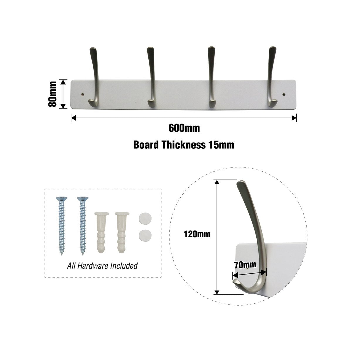 Adoored Decorative Hook Rack - 4 Double Satin Chrome - White - Durable - SuperSaverAU - view 2