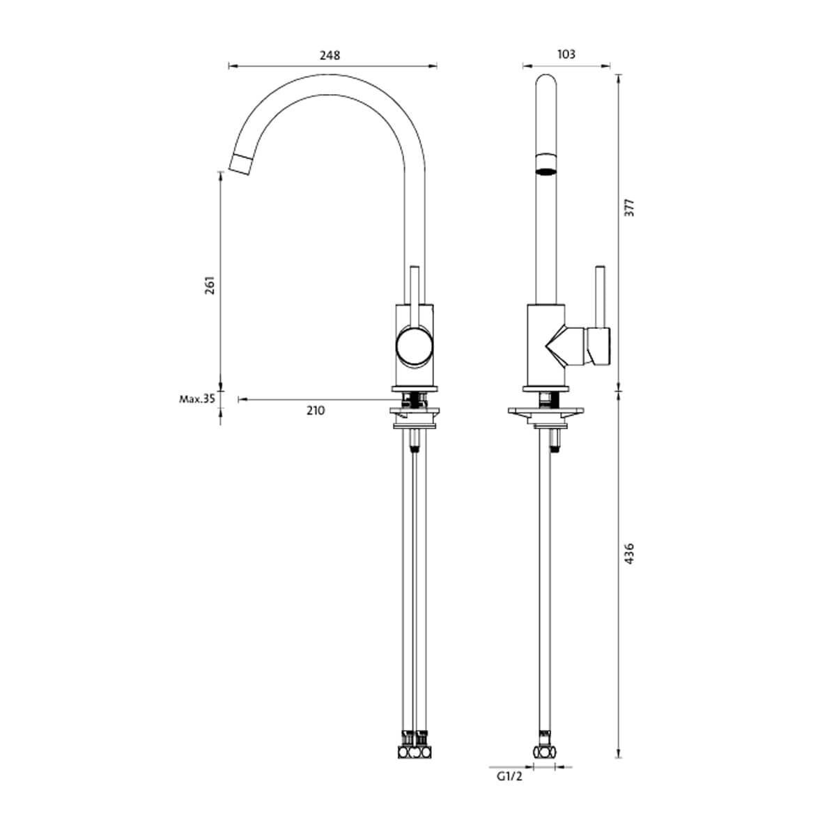 Abey Lucia lead-free sidelever gooseneck mixer tap - brushed nickel, 360 degree swivel - 3K4-BN-LF