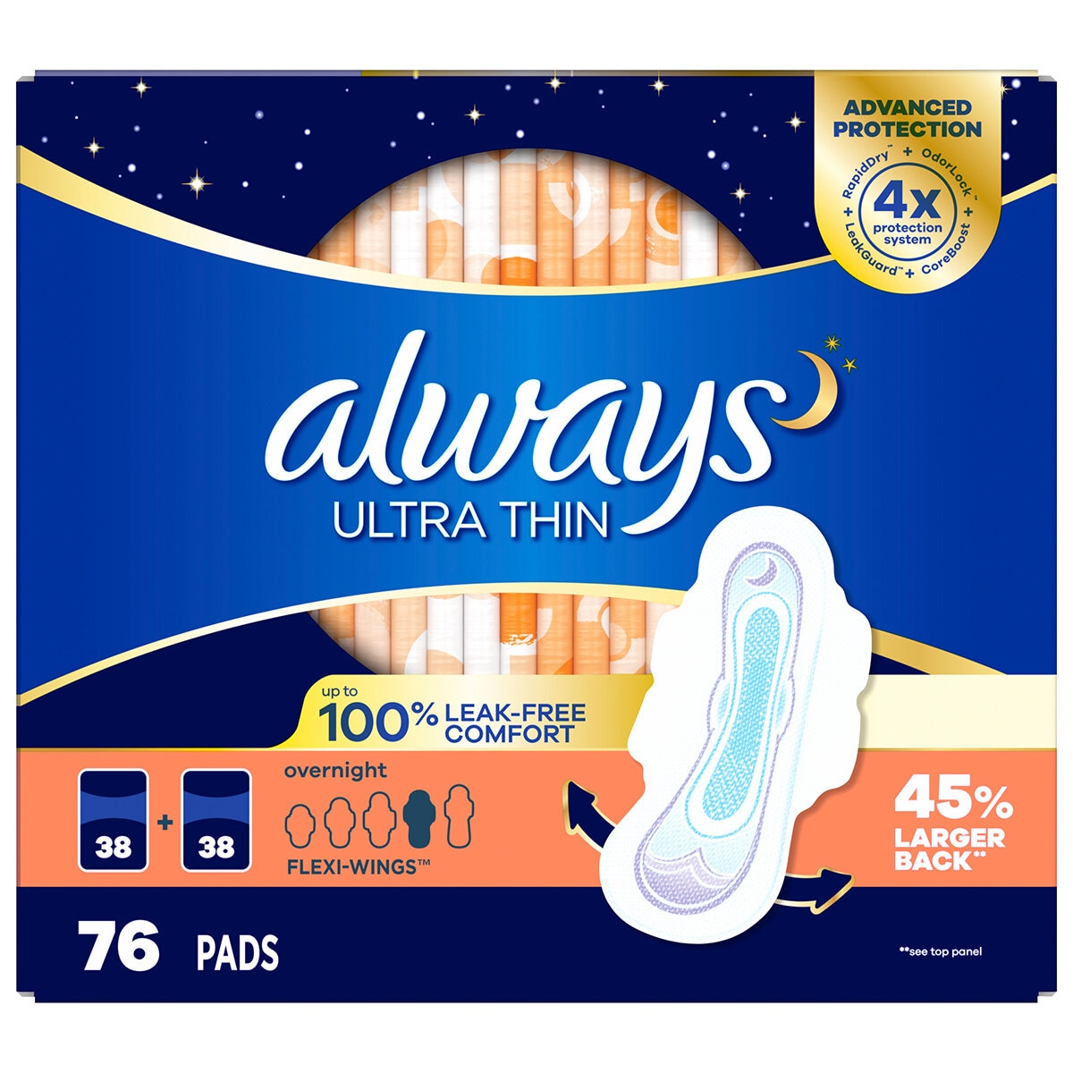 Always Ultrathin Overnight Pads 76 Count - SuperSaverAU - view 1