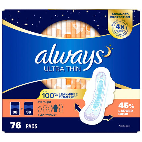 Always Ultrathin Overnight Pads 76 Count - SuperSaverAU - view 1
