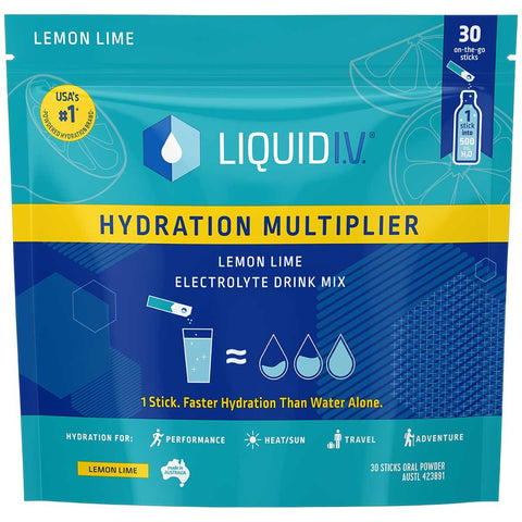 Liquid I.V. Hydration Multiplier Electrolyte Drink Mix Lemon Lime 30 Sachets - SuperSaverAU - view 1