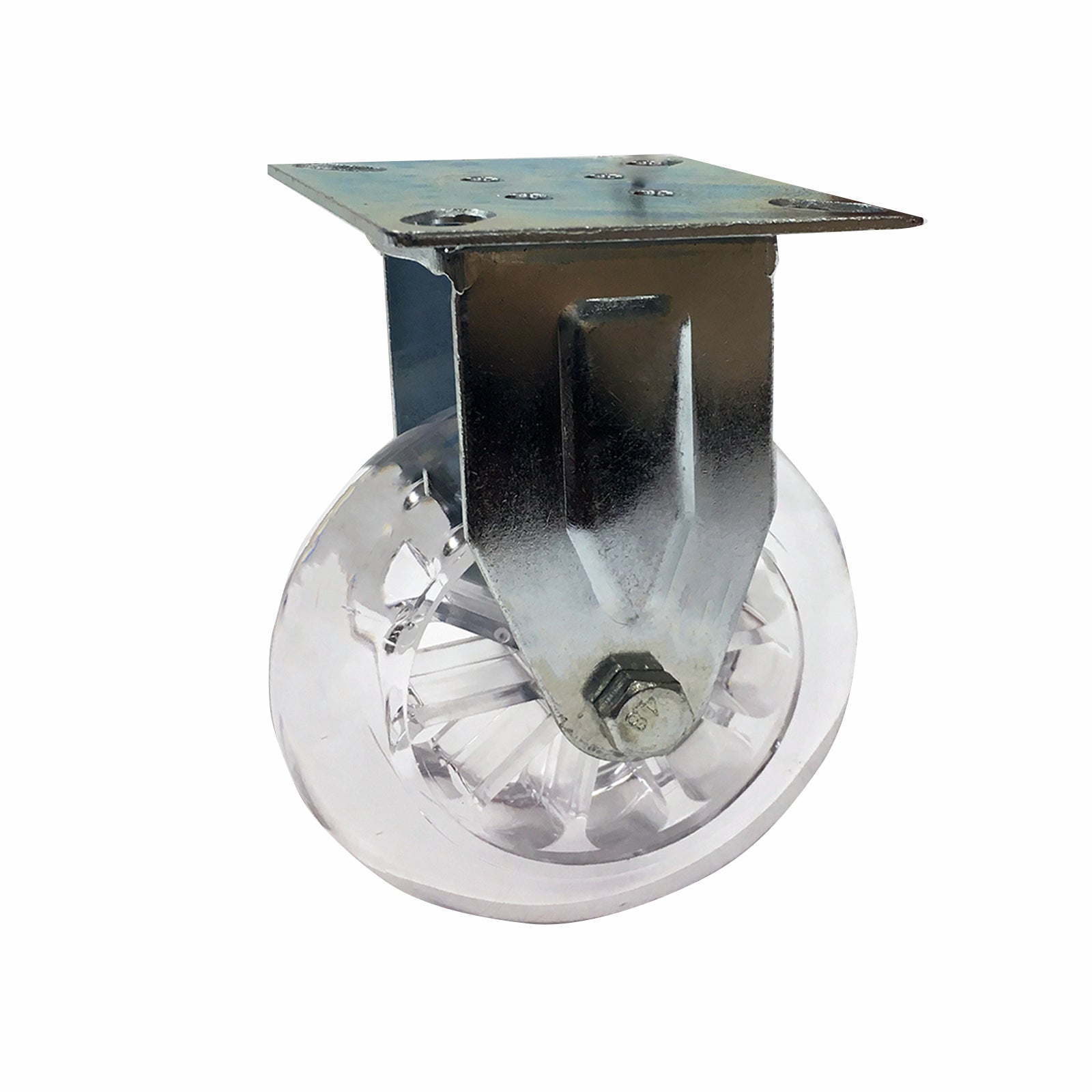 Easyroll 100mm Transparent Polyurethane Fixed Plate Castor, Indoor, 90kg