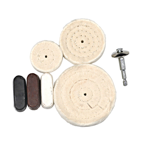 Craftright 7 Piece Buffing Kit, Cotton and Aluminium Oxide Polishing Pads, 1/4" Shank