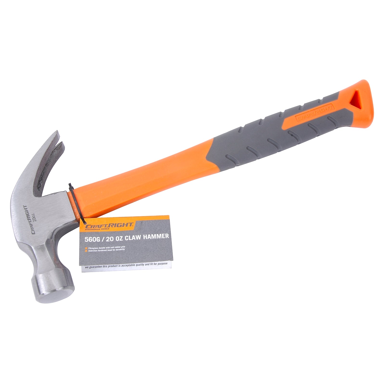 Craftright 20oz Fibreglass Claw Hammer, 560g Carbon Steel Head, 270mm Handle