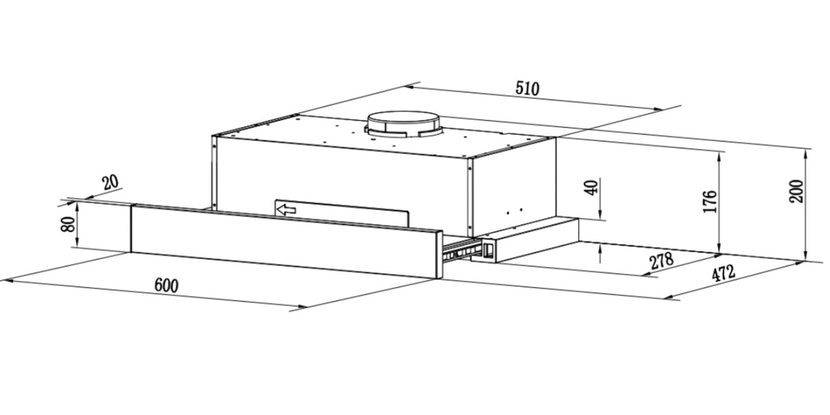 Trinity 60cm Built-In Slideout Rangehood - Front Recirculation, 440m³/h, LED Light - TR91260