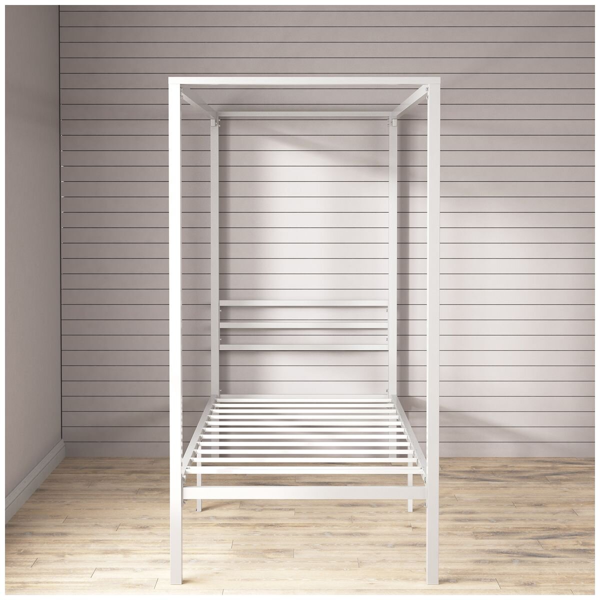 Zinus Patricia King Single Metal Canopy Bed Frame - White Steel Frame, 5 Year Warranty - AU-FBMCW1ZC-14B