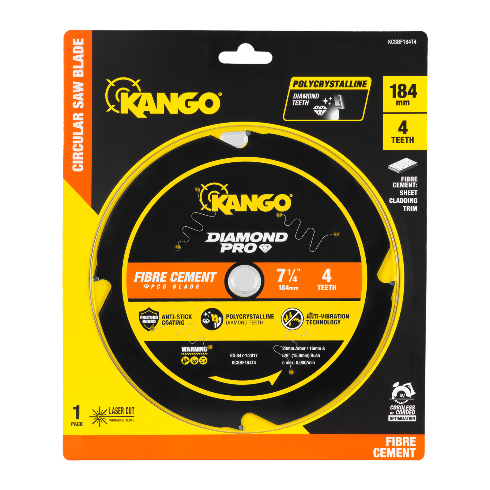 Kango 184mm 4T Diamond Pro Fibre Cement Circular Saw Blade