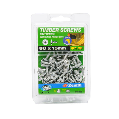 Zenith Galvanised Button Head Timber Screws 8g x 15mm 100 Pack - SuperSaverAU - view 1