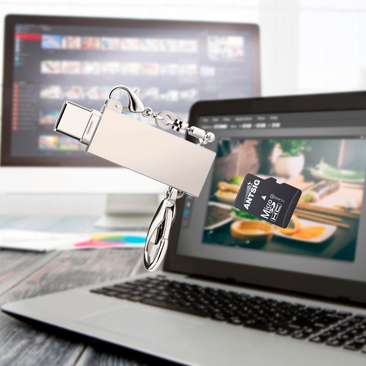 Antsig Micro SD Card Reader - USB 2.0 Adapter - Compact Design - Silver Metal - SuperSaverAU - view 5