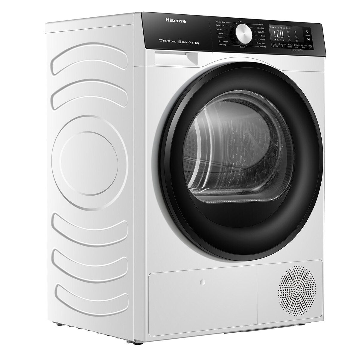 Hisense 8kg Heat Pump Dryer - White, 8 Star Energy Rating, 16 Programs, Dial Controls - HDFS80HS
