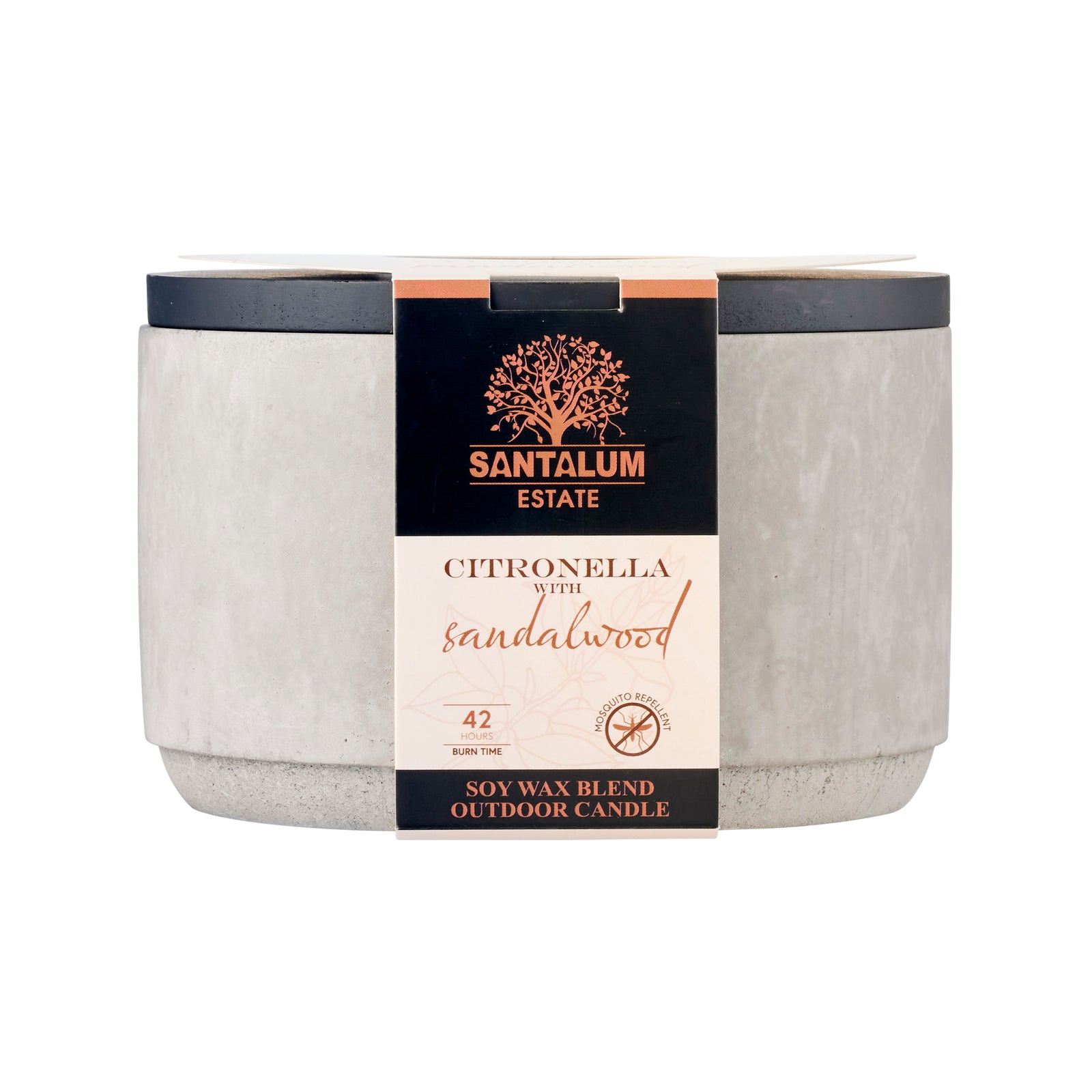 Santalum Estate Sandalwood Citronella Candle Cement Grey Ceramic With Lid
