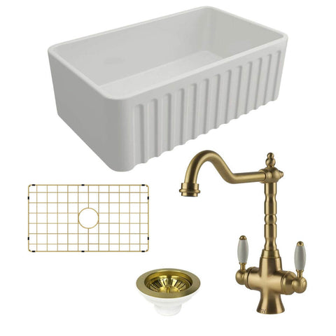 Turner Hastings Novi 75 Butler Sink Pack - Brushed Brass Providence Double Mixer Tap - PKG022