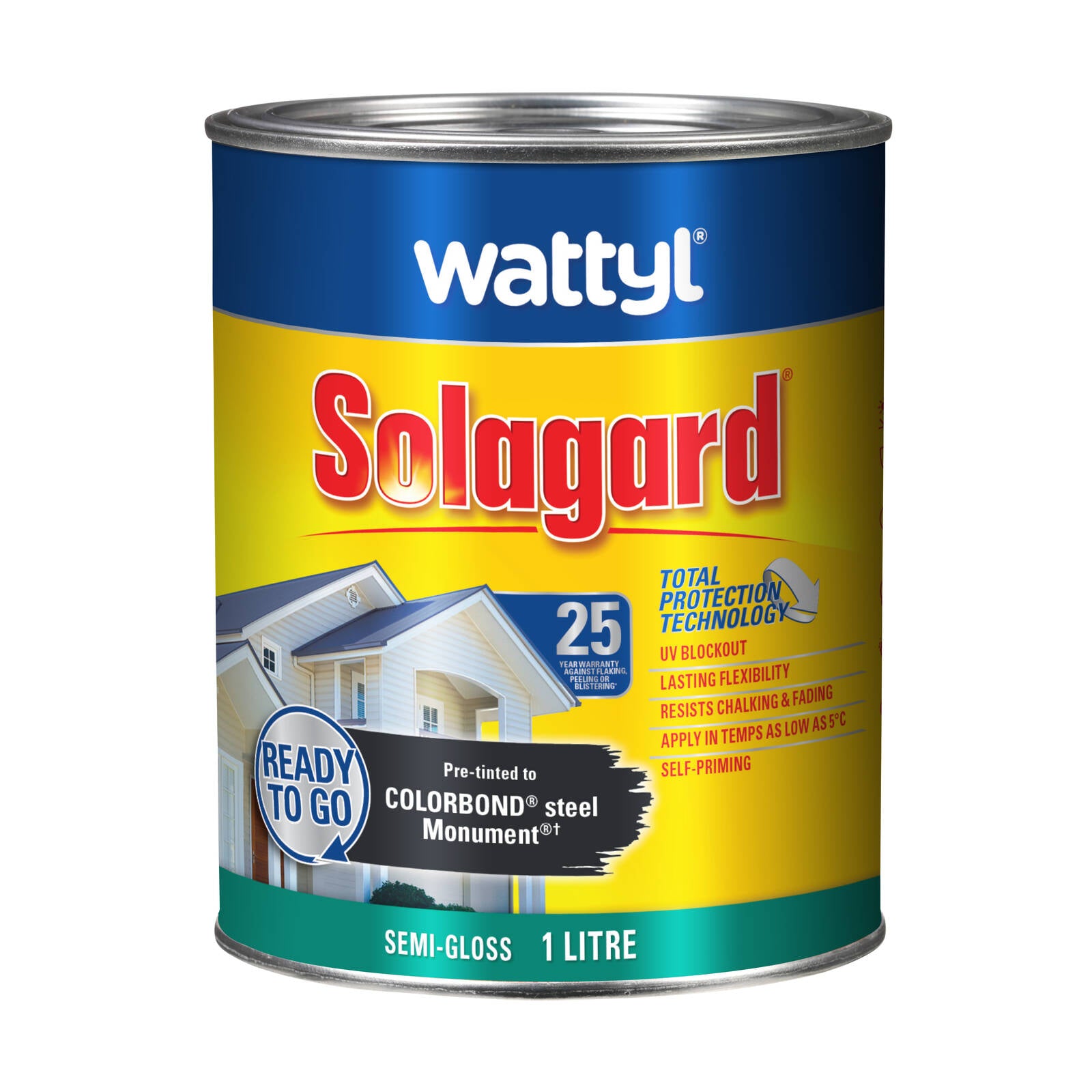 Wattyl Solagard 1L Monument Semi-Gloss Pre-Tinted Exterior Paint