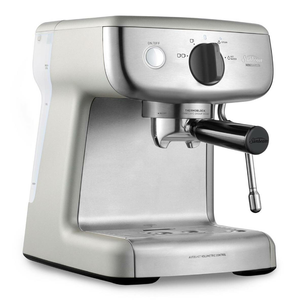 Sunbeam Mini Barista Espresso Coffee Machine - 15 Bar, 58mm Group Head, Steam Wand, Silver - EM4300S
