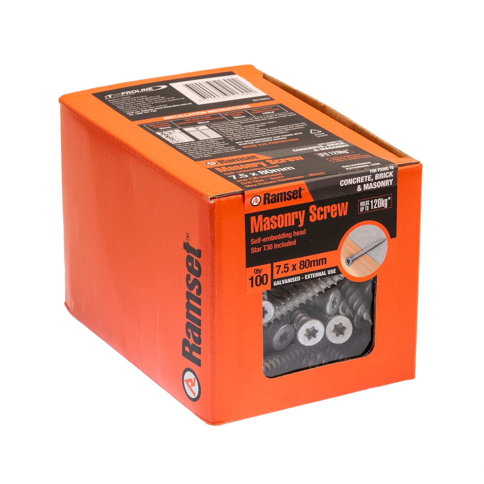 Ramset 7.5 x 80mm Galvanised Masonry Anchor Screw 100 Box