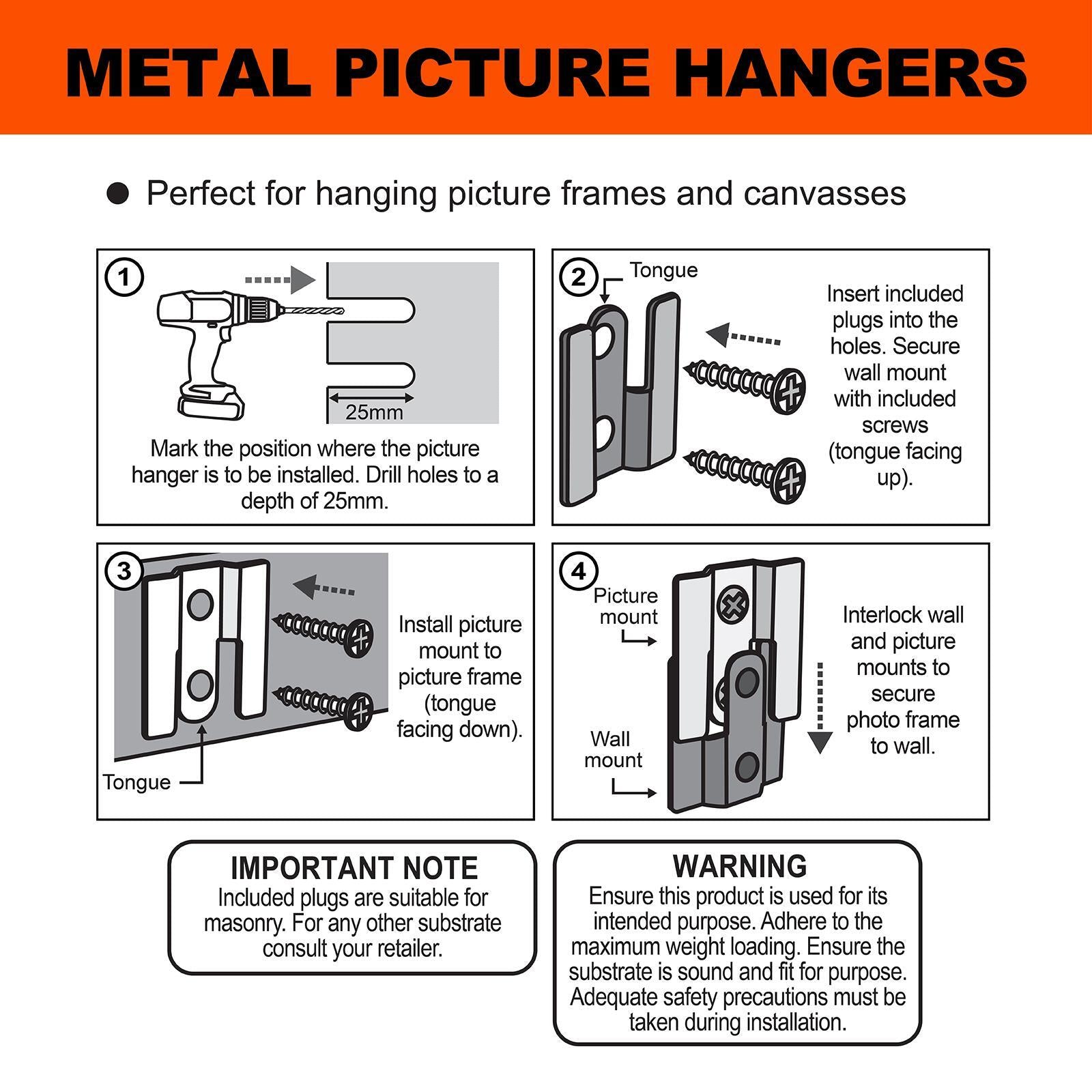 Everhang 11kg Flush Mount Picture Hanger Set, Zinc Plated Steel - 2 Pack