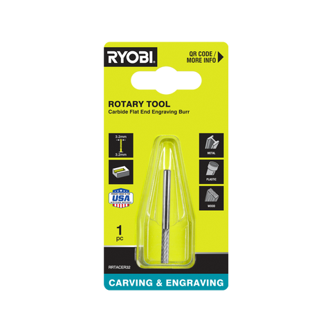 Ryobi 3.2mm Rectangle Carbide Burr for Rotary Tools - Engraving and Carving