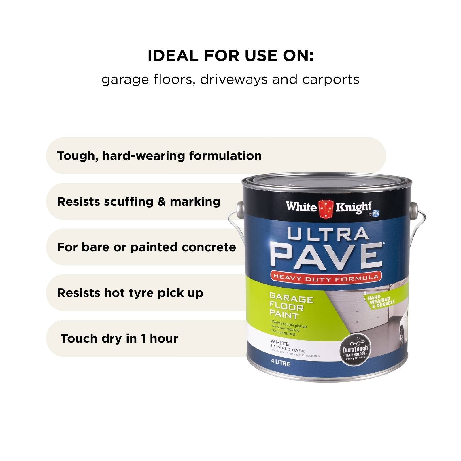 White Knight Ultra Pave 4L White Heavy Duty Garage Floor Paint - Oil Based, Outdoor