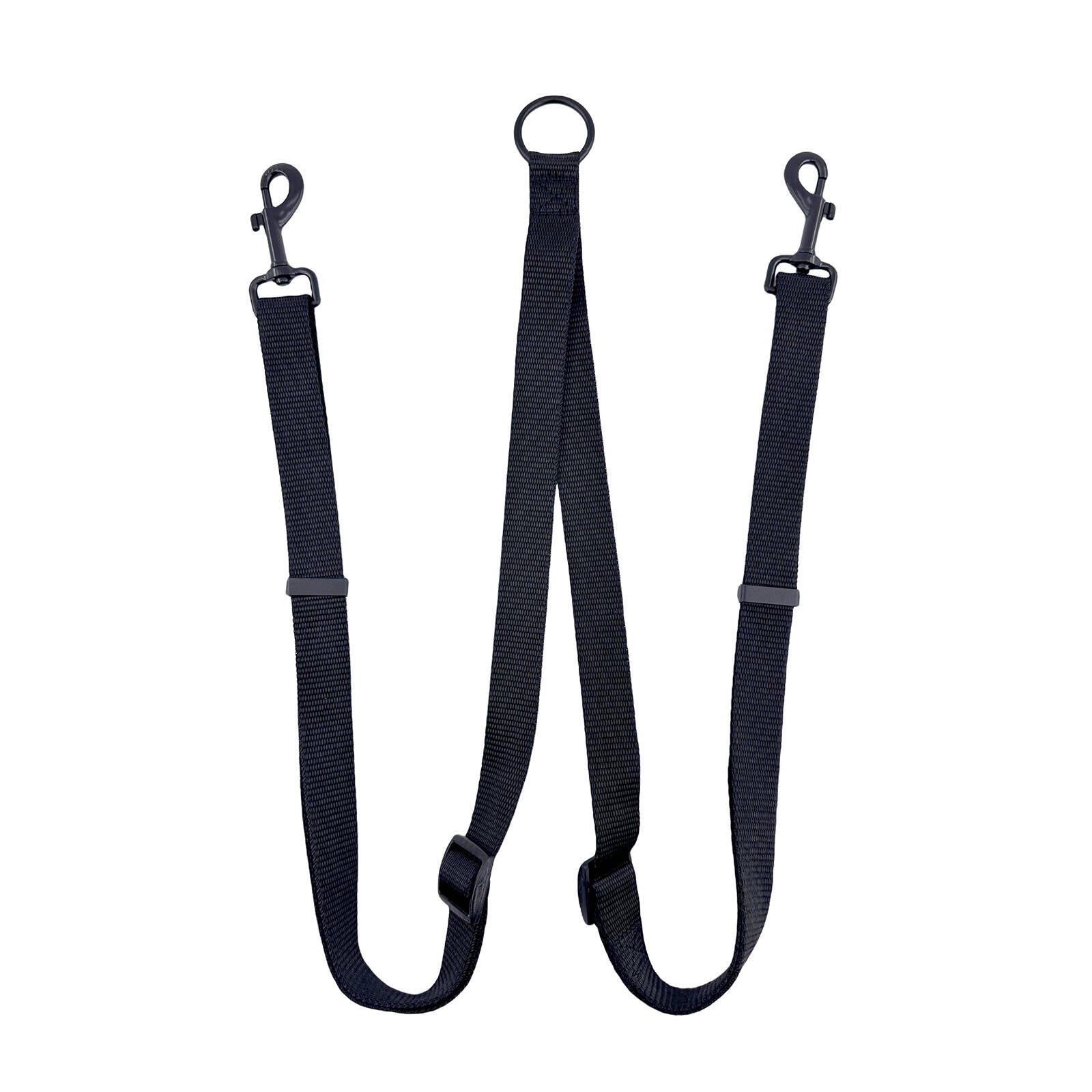 Flamingo Black Double Dog Leash Coupler, Adjustable Nylon