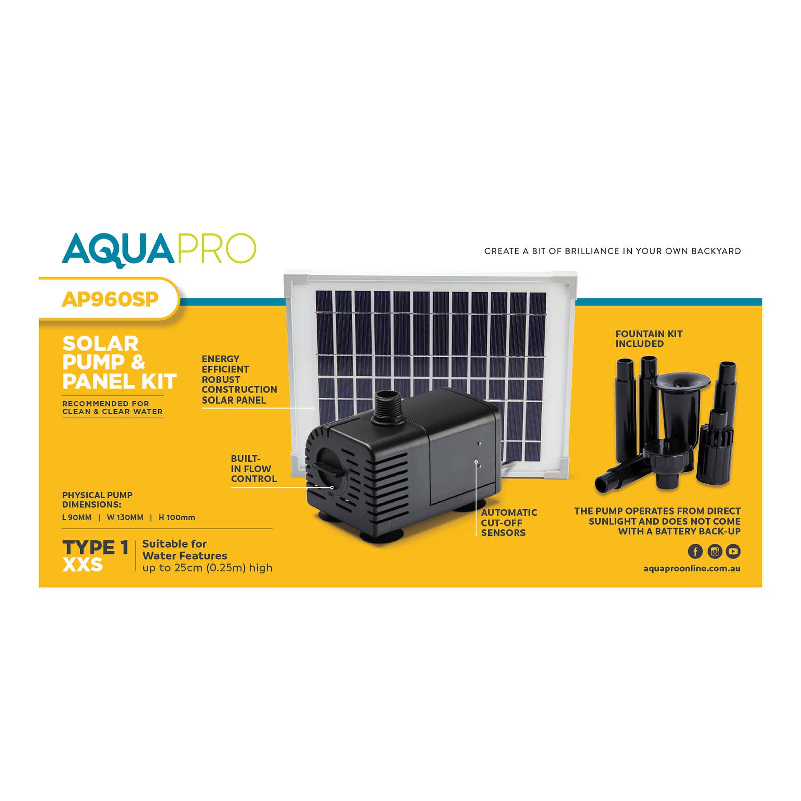 Aquapro AP960SP Solar Pump and Panel Kit - 8W Submersible, Outdoor