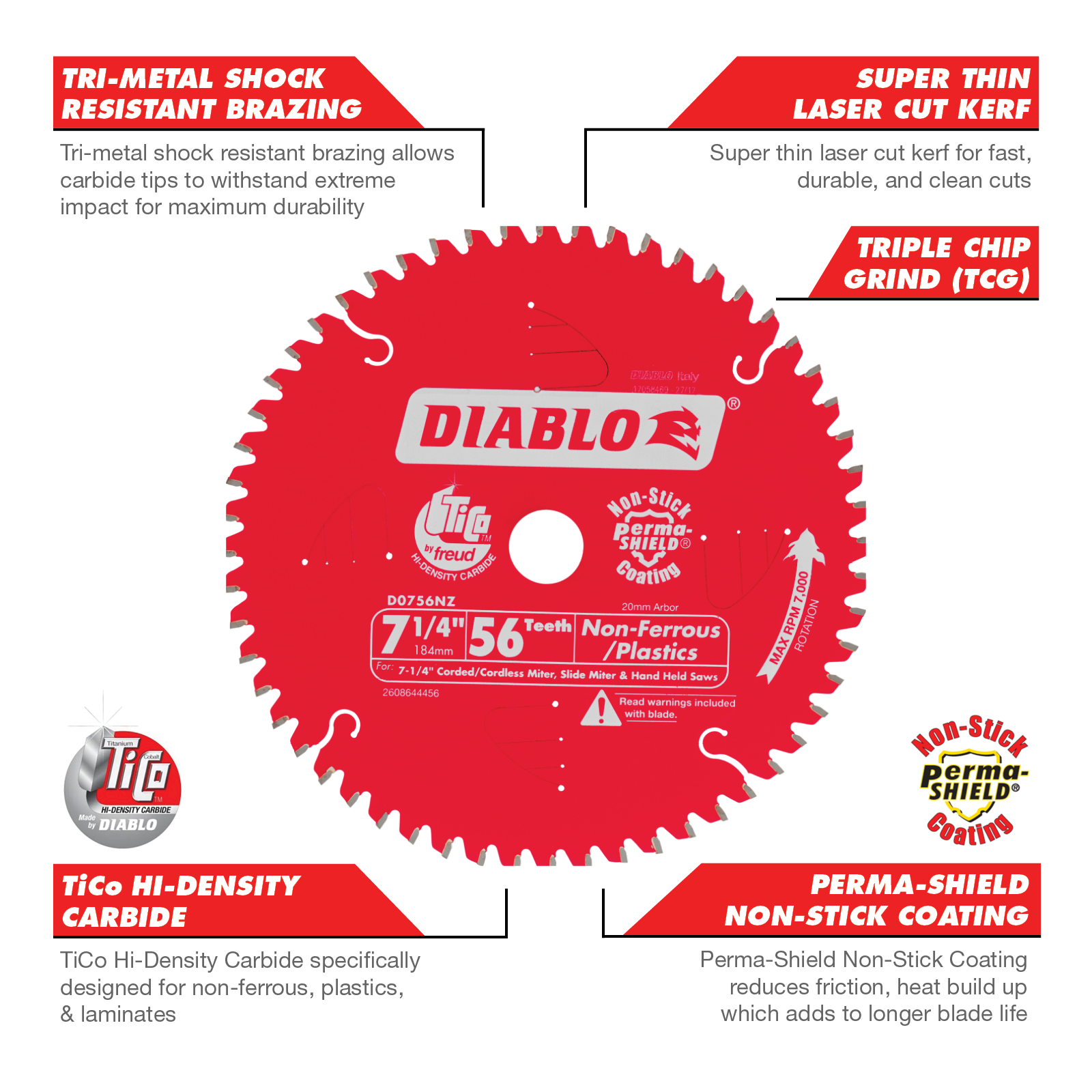 Diablo 184mm 56T Non Ferrous Hardened Steel Circular Saw Blade
