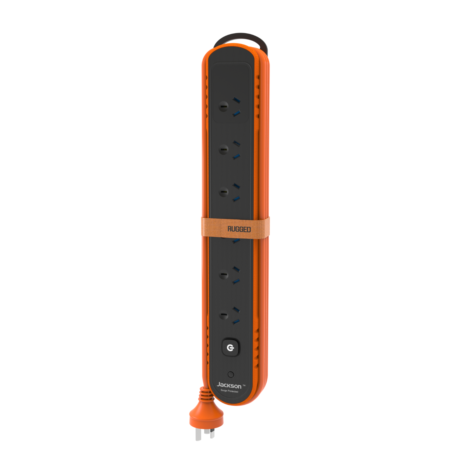 Jackson Rugged Plus 6 Outlet Powerboard 240V 10A 2m Lead with Switch and Surge Protection RUGP6OR